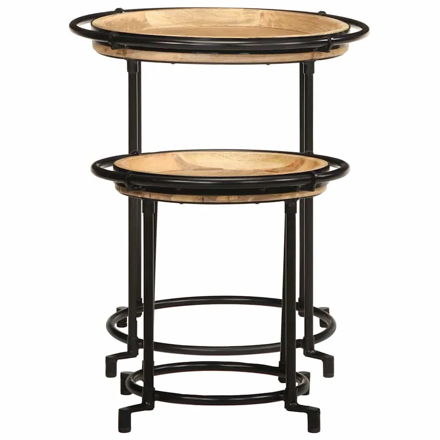 Ensemble de table d'appoint 2 pcs bois massif de manguier - 2