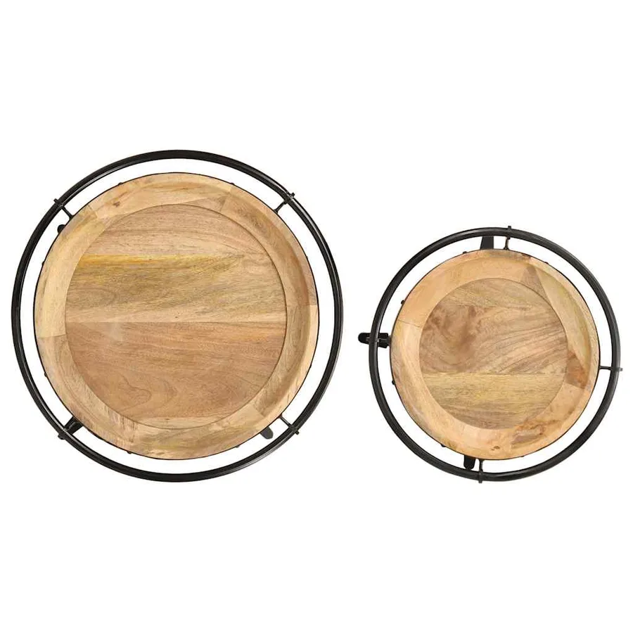 Ensemble de table d'appoint 2 pcs bois massif de manguier - 5