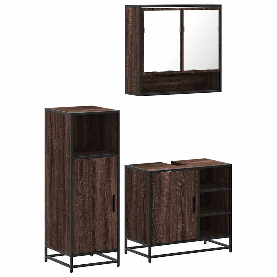 Ensemble de meubles de salle de bain 3 pcs Chêne marron - 2