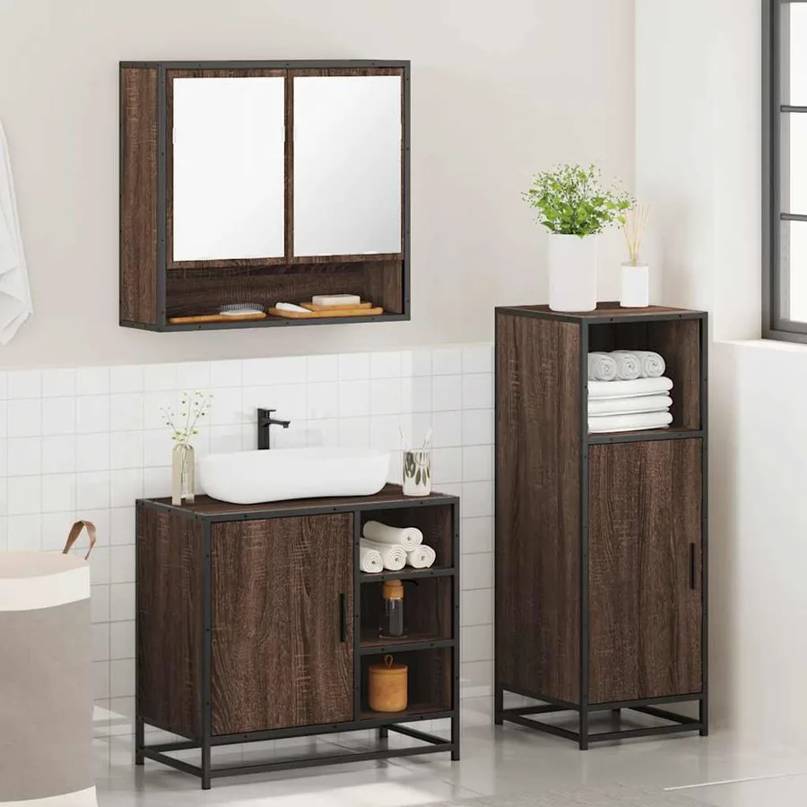 Ensemble de meubles de salle de bain 3 pcs Chêne marron - 4