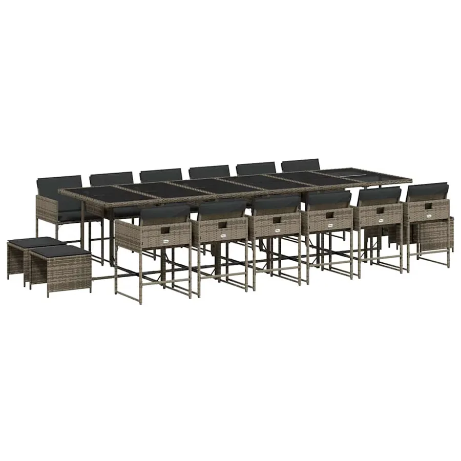 Ensemble à manger de jardin 17 pcs et coussins résine tressée - 2