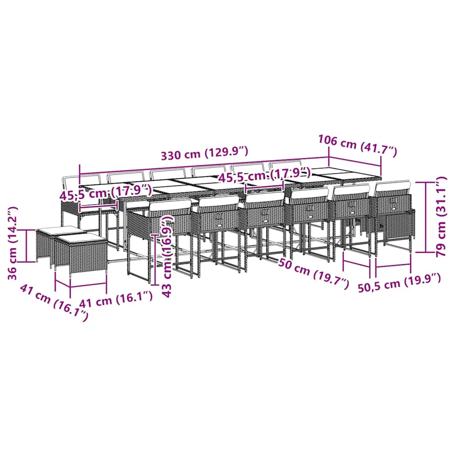 Ensemble à manger de jardin 17 pcs et coussins résine tressée - 6