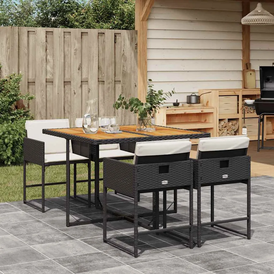 Ensemble à manger de jardin coussins 5pcs Noir Résine tressée