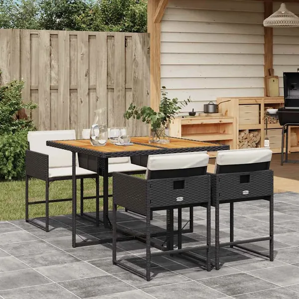Ensemble à manger de jardin coussins 5pcs Noir Résine tressée