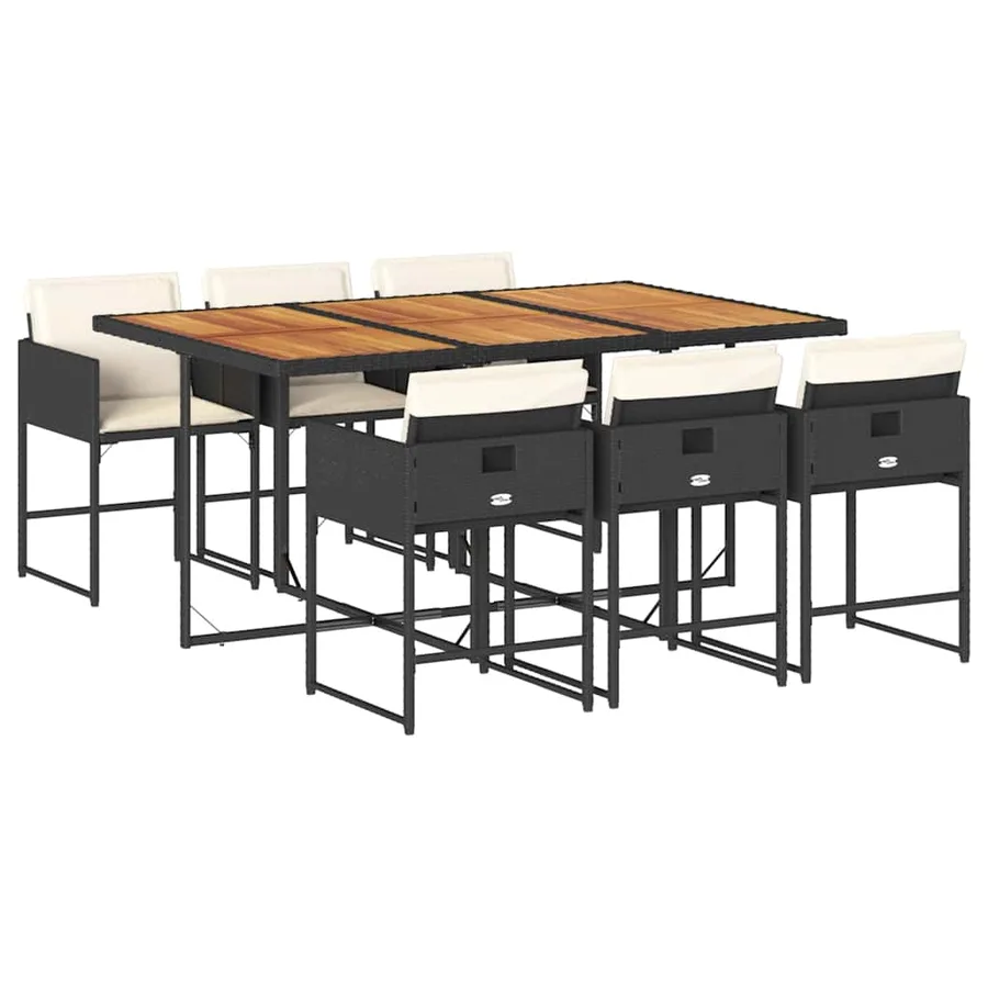 Ensemble à manger de jardin coussins 7pcs Noir Résine tressée - 2