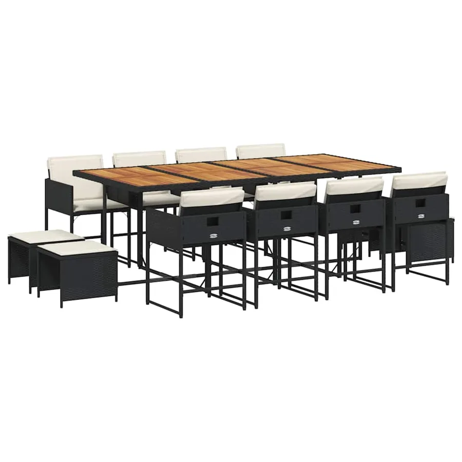 Ensemble à manger de jardin 13 pcs coussins noir résine tressée - 2