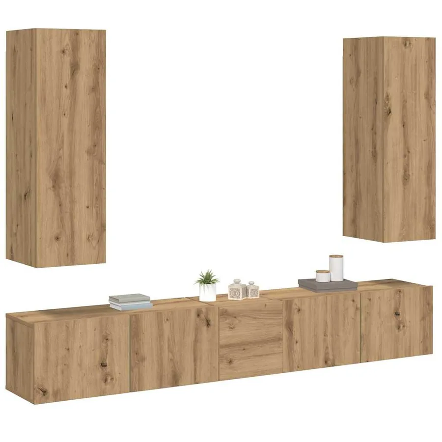 Meubles TV muraux 5 pcs chêne artisanal bois d'ingénierie - 3