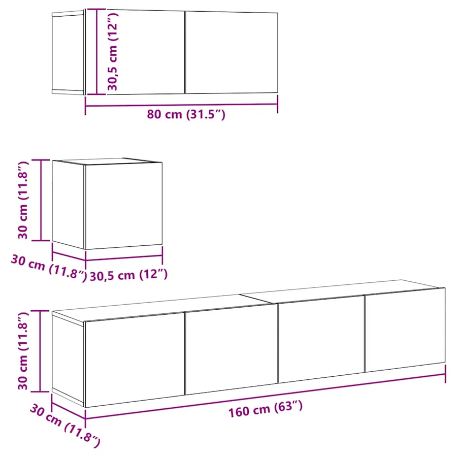 Ensemble de meuble TV mural 4 pcs chêne artisanal - 12