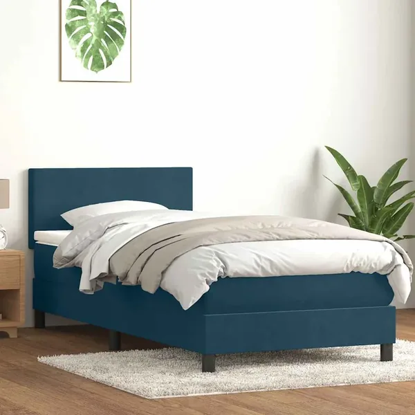 Sommier à lattes de lit et matelas et LED bleu foncé 90x210 cm velours