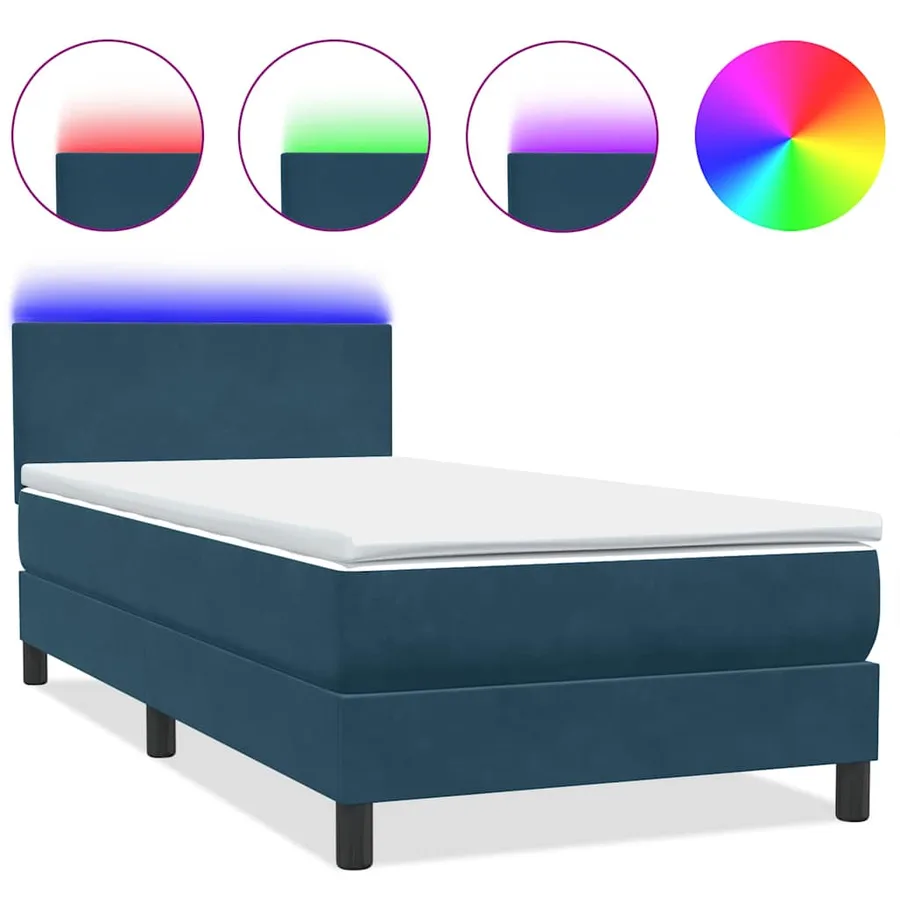 Sommier à lattes de lit et matelas et LED bleu foncé 90x210 cm velours - 2
