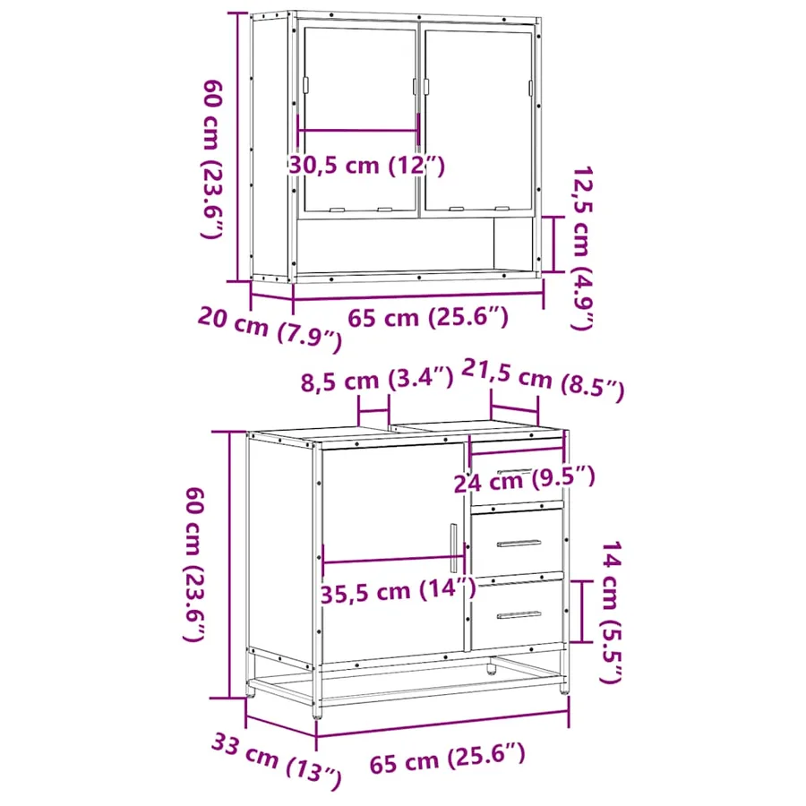 Ensemble de meubles de salle de bain 2 pcs Chêne fumé - 11
