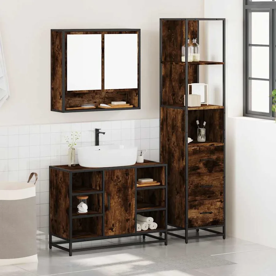 Ensemble de meubles de salle de bain 3 pcs chêne fumé - 3