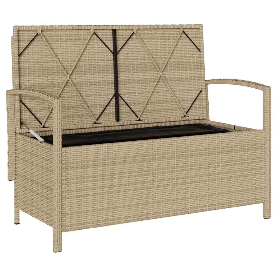 Banc de rangement de jardin avec coussin beige résine tressée - 6