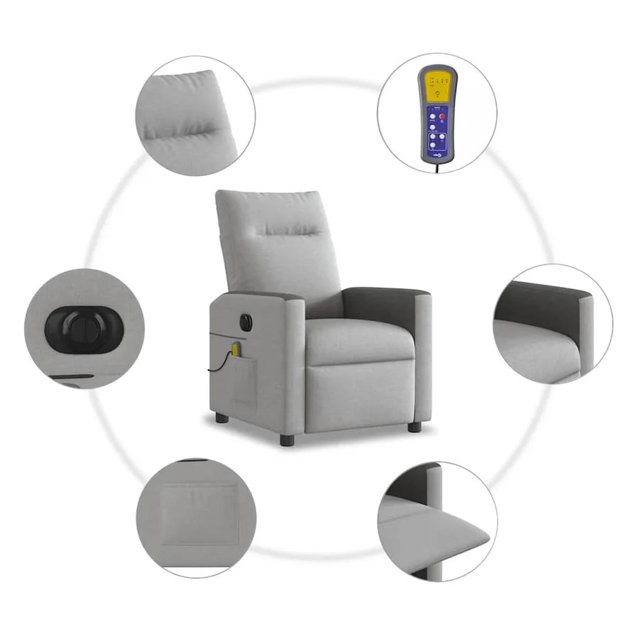 Fauteuil de massage inclinable électrique gris nuage tissu - 10