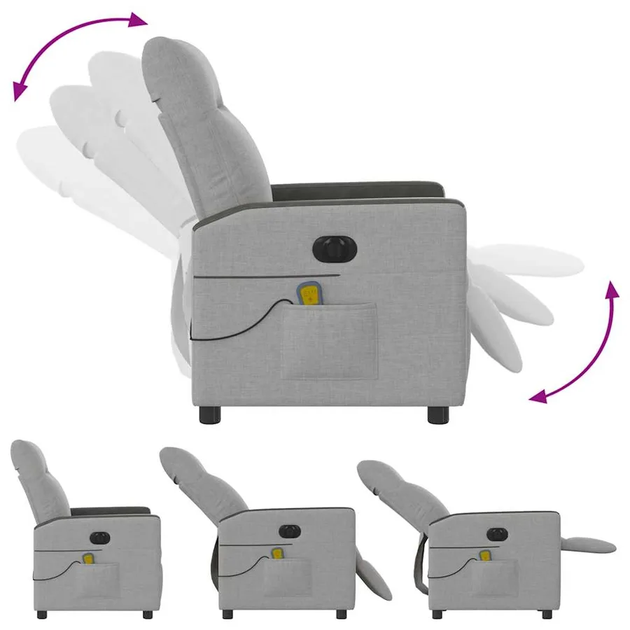 Fauteuil de massage inclinable électrique gris nuage tissu - 8