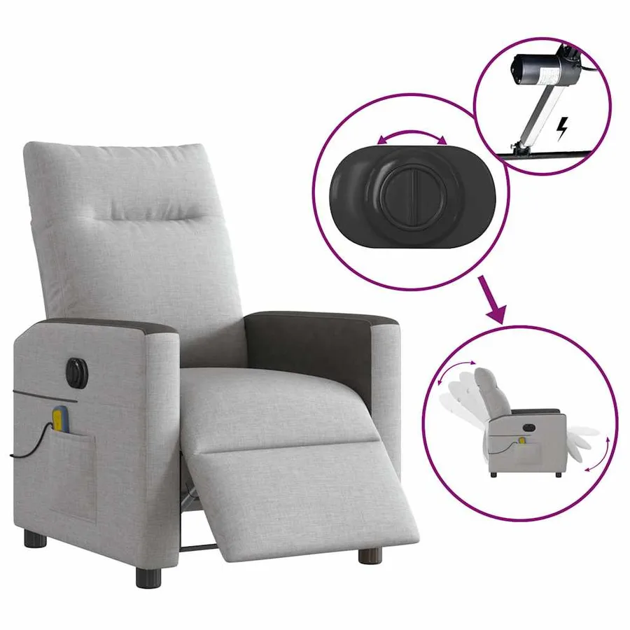 Fauteuil de massage inclinable électrique gris nuage tissu - 9