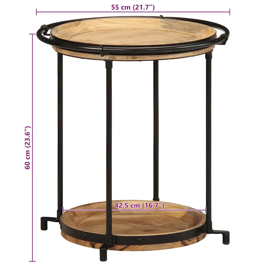 Table d'appoint Ø55x60 cm bois de manguier massif - 8