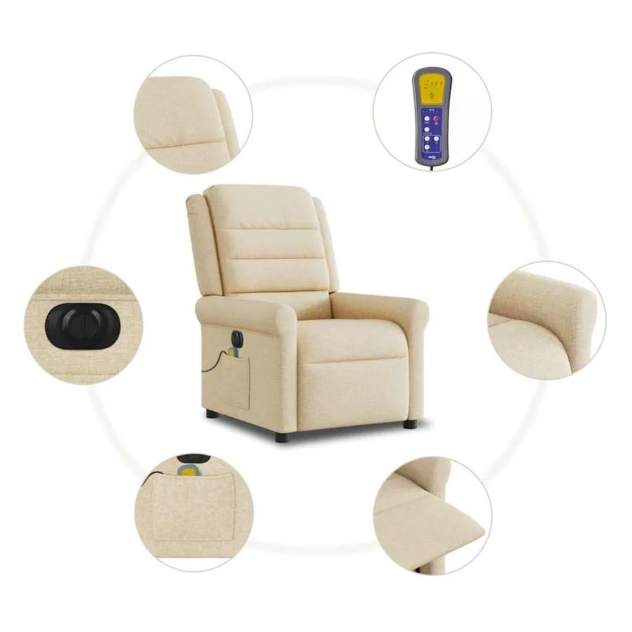 Fauteuil inclinable de massage électrique crème tissu - 10