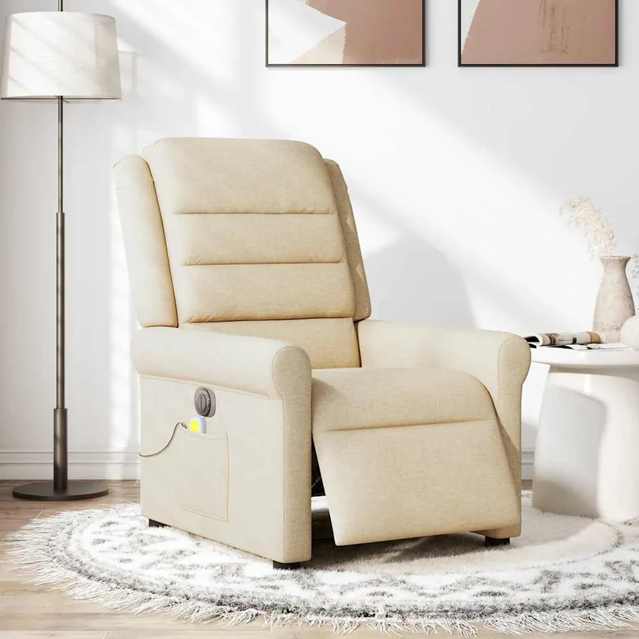 Fauteuil inclinable de massage électrique crème tissu - 3