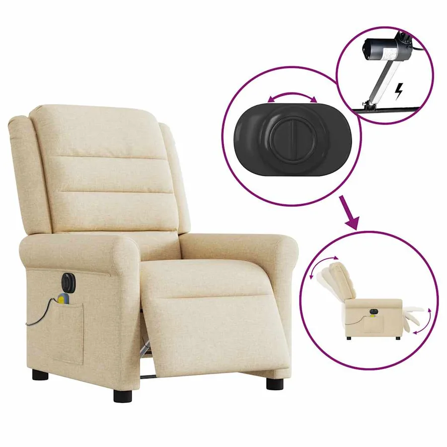 Fauteuil inclinable de massage électrique crème tissu - 9