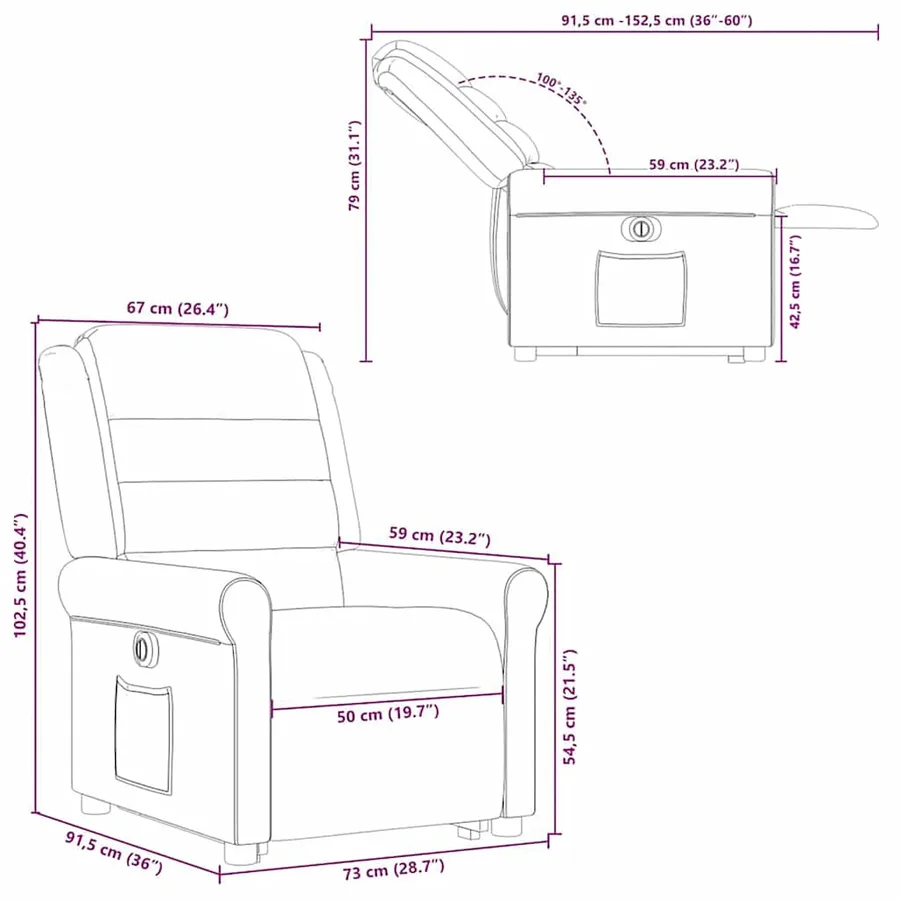 Fauteuil inclinable électrique marron tissu - 16