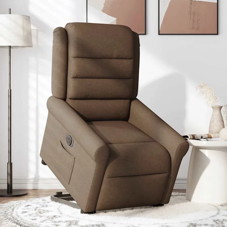 Fauteuil inclinable électrique marron tissu - 3