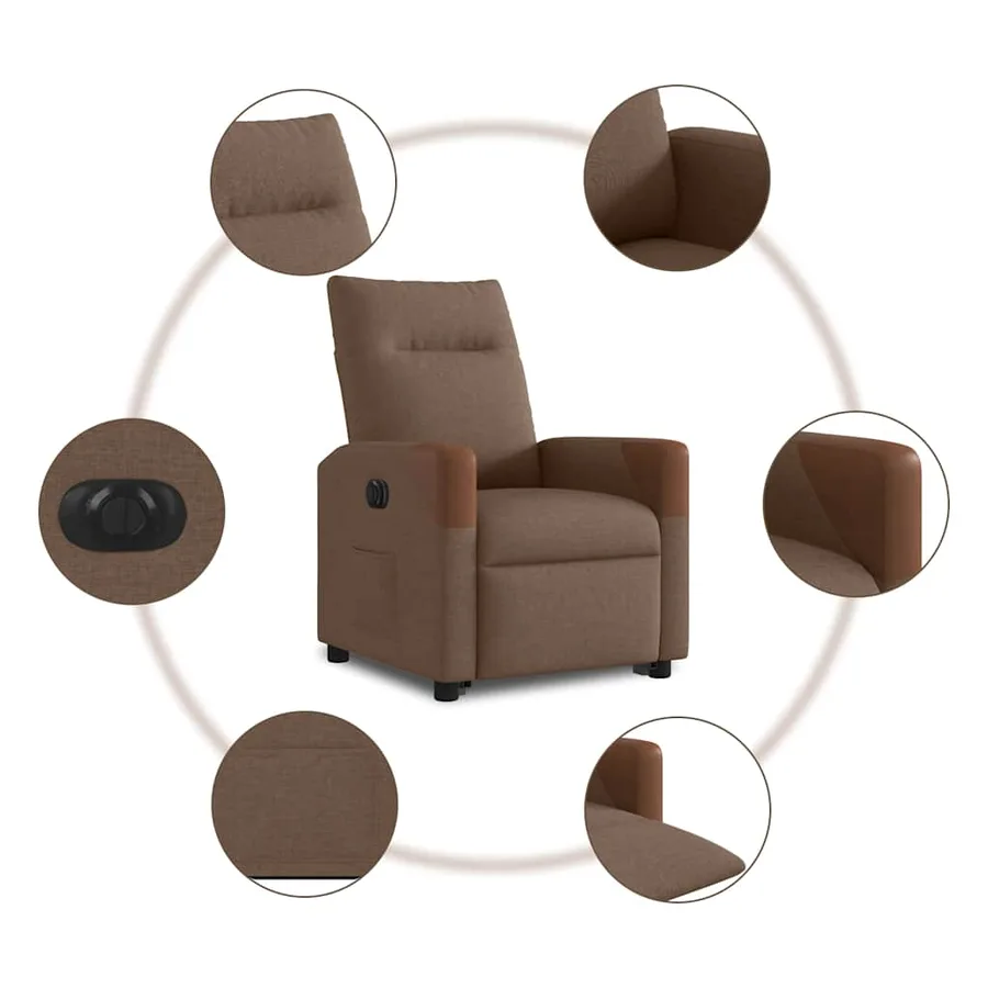 Fauteuil inclinable électrique marron tissu - 11