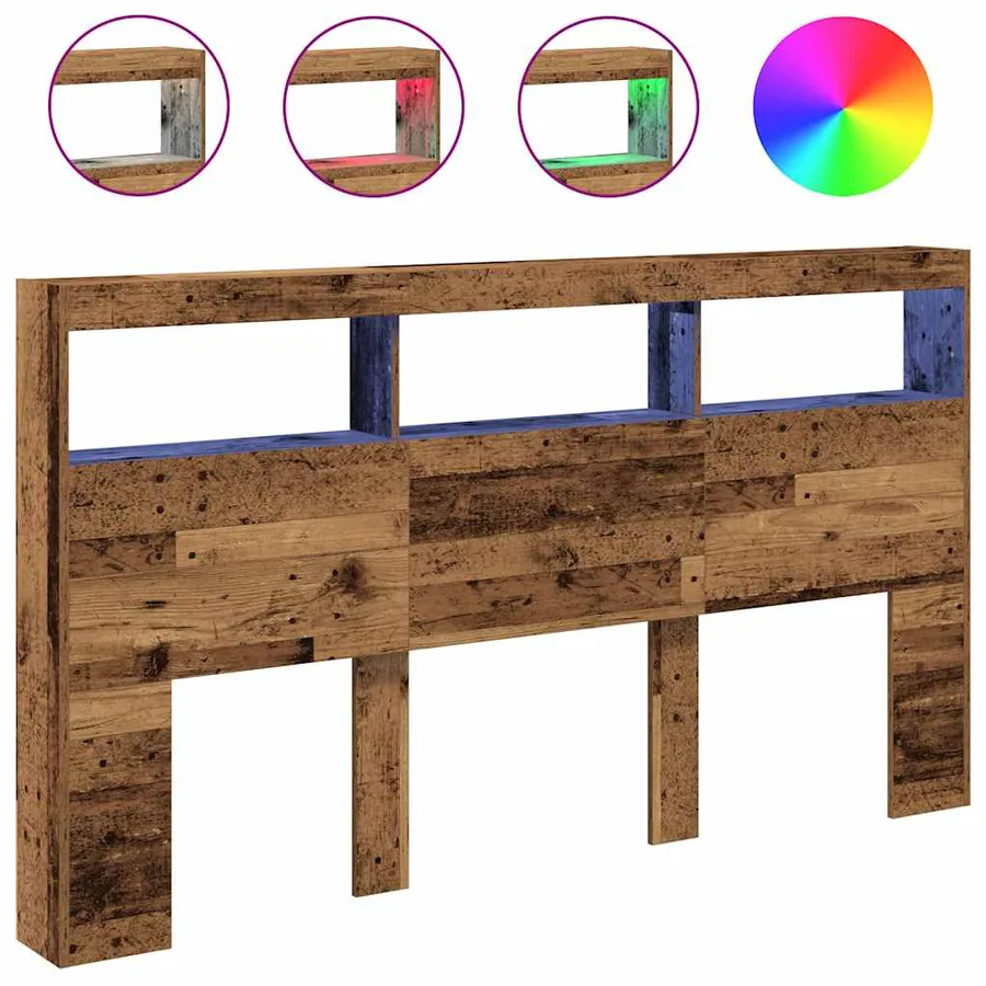 Armoire tête de lit avec LED vieux bois 180x17x102 cm - 2