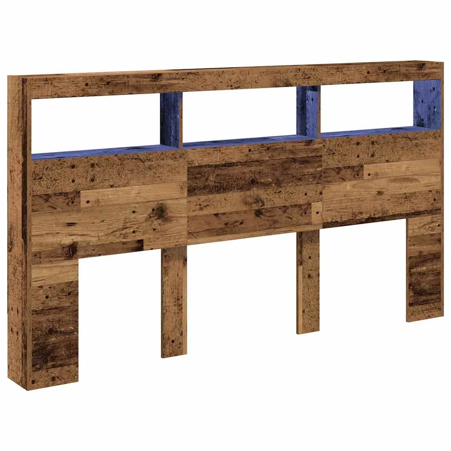 Armoire tête de lit avec LED vieux bois 180x17x102 cm - 3