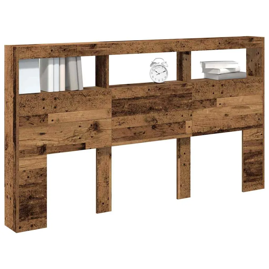 Armoire tête de lit avec LED vieux bois 180x17x102 cm - 5