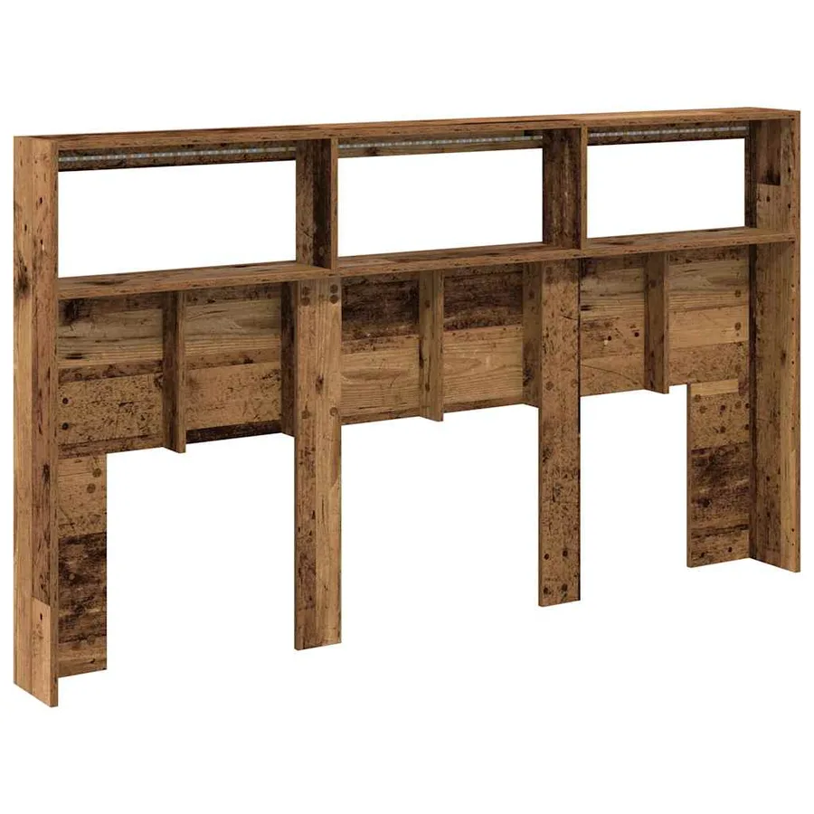 Armoire tête de lit avec LED vieux bois 180x17x102 cm - 9