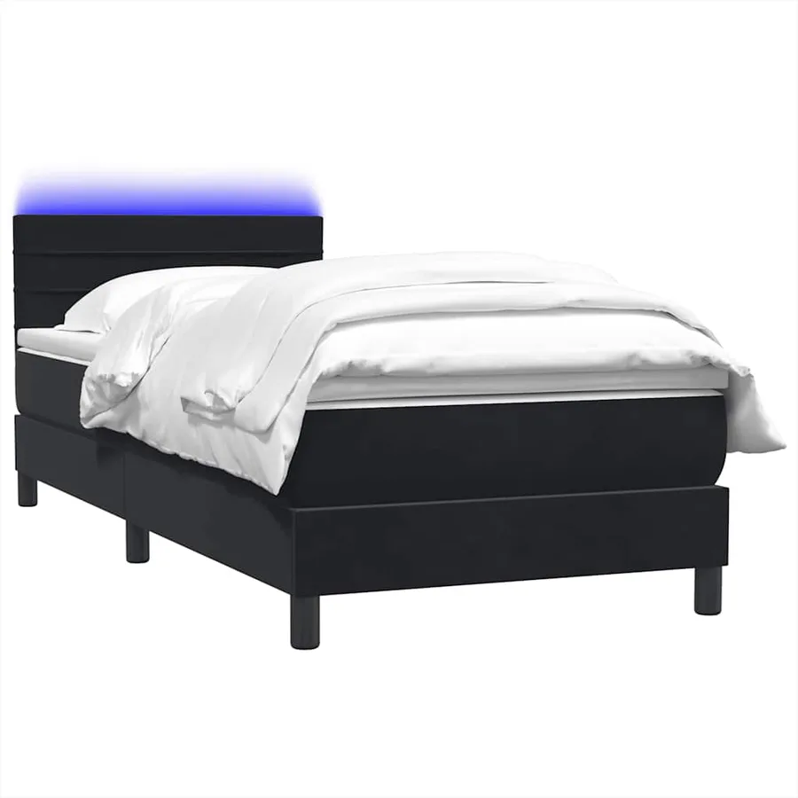 Sommier à lattes de lit avec matelas et LED noir 100x210 cm velours - 3