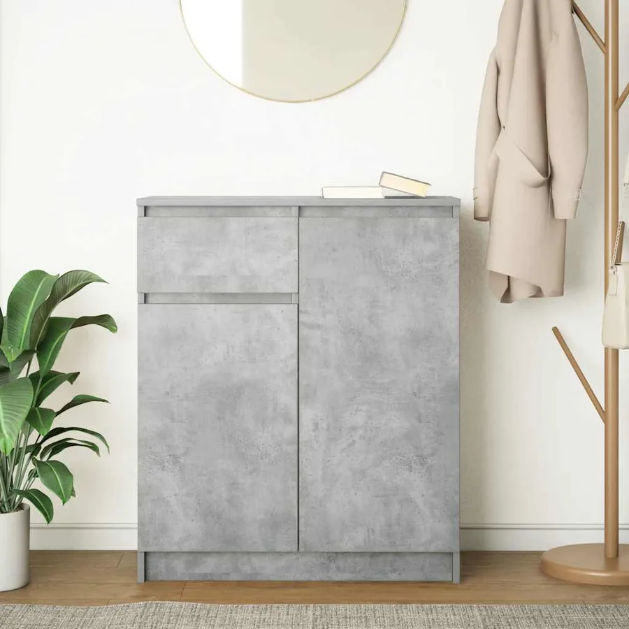 Buffet avec tiroir gris béton 71x35x84 cm bois d'ingénierie - 3