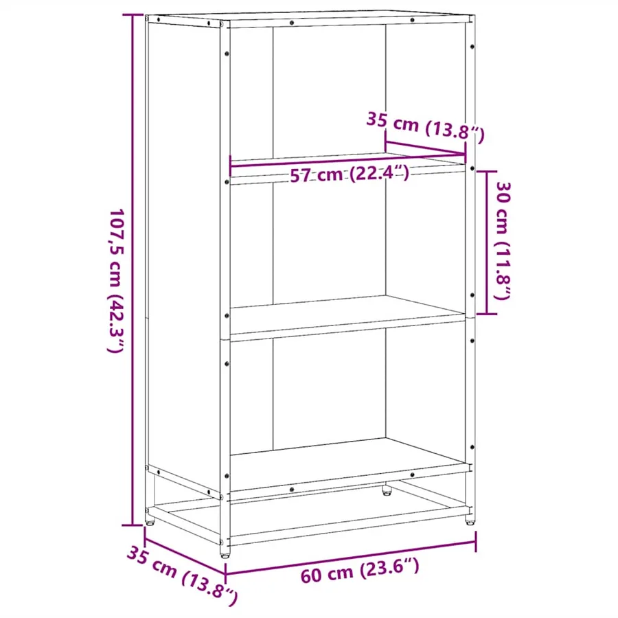 Bibliothèque sonoma gris 60x35x107,5 cm bois d'ingénierie - 9