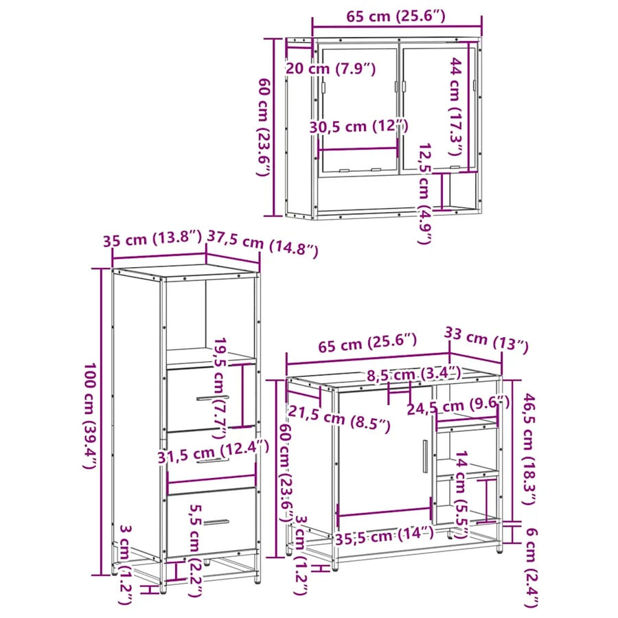 Ensemble de meubles de salle de bain 3 pcs Sonoma gris - 11