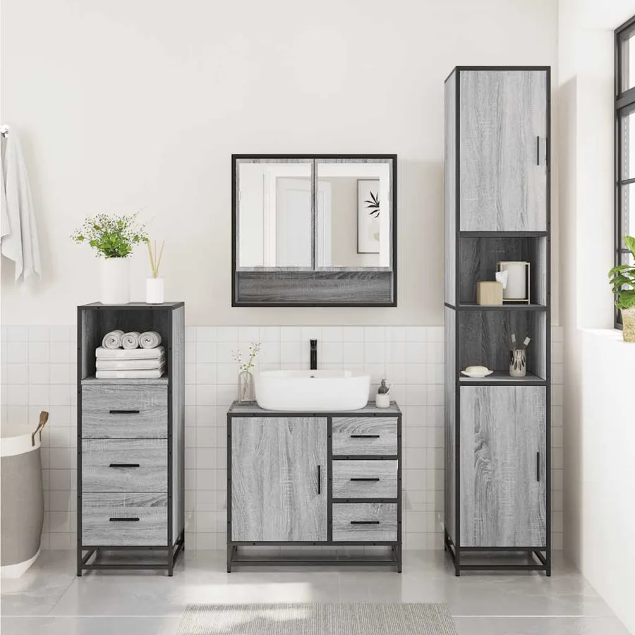 Ensemble de meubles de salle de bain 3 pcs Sonoma gris - 3