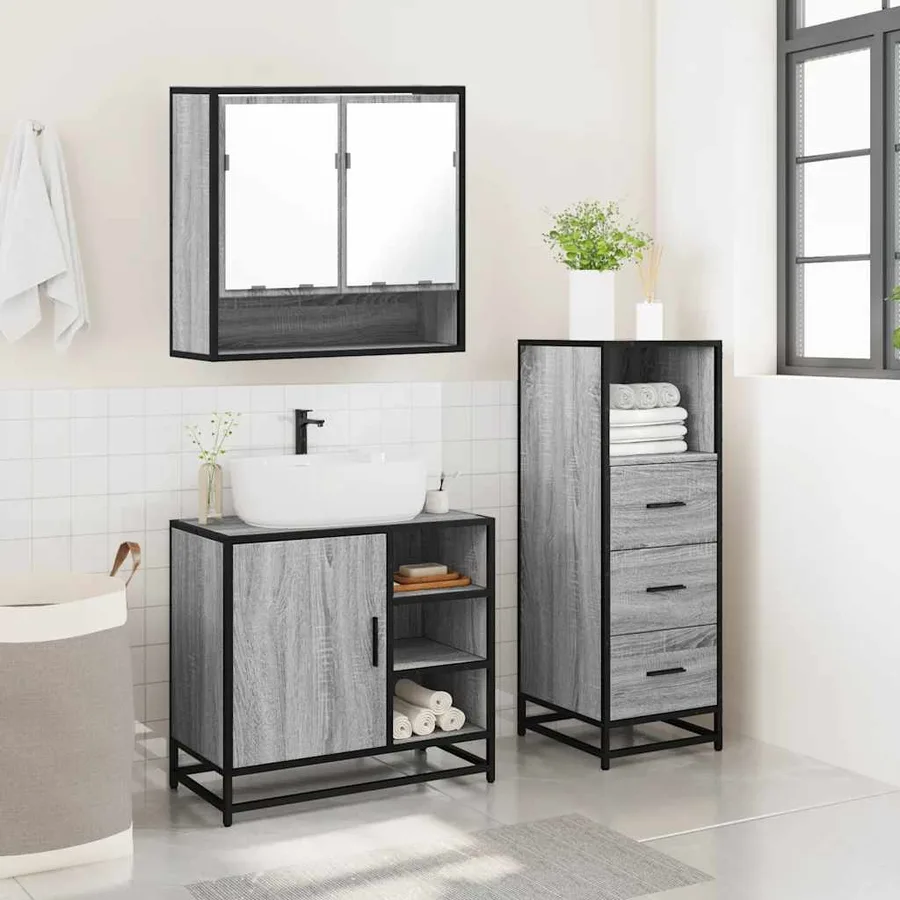 Ensemble de meubles de salle de bain 3 pcs Sonoma gris - 4