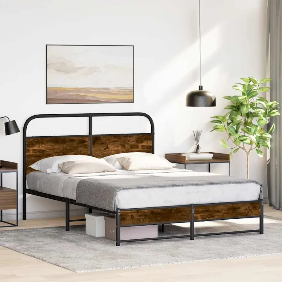 Cadre de lit sans matelas 140x190 cm chêne fumé bois ingénierie