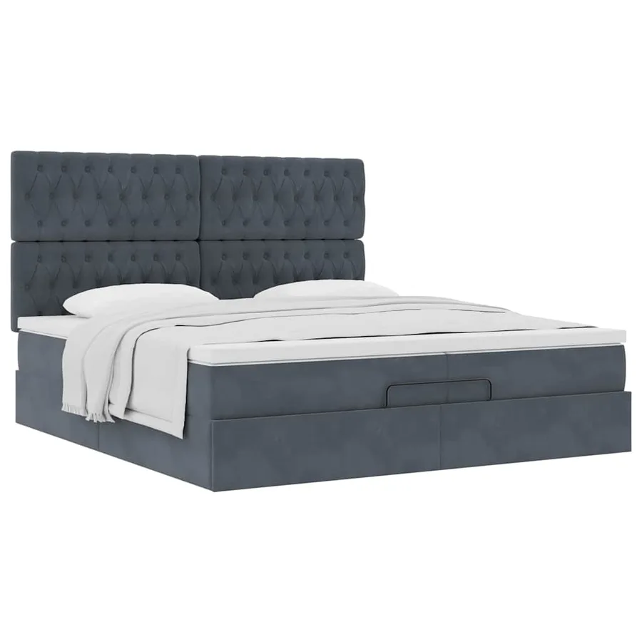 Cadre de lit ottoman avec matelas gris foncé 200x200 cm velours - 5