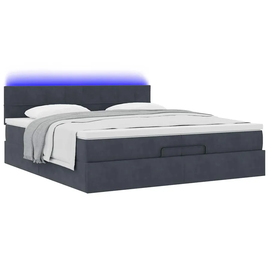 Cadre de lit ottoman avec matelas gris foncé 200x200 cm velours - 3