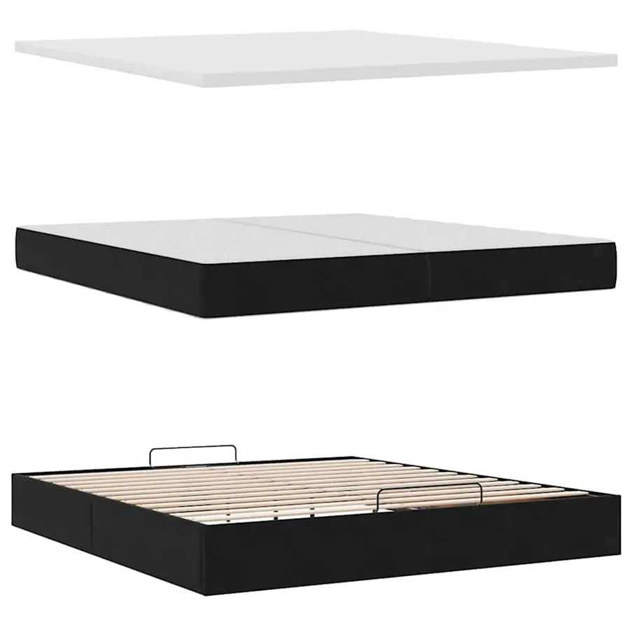 Cadre de lit ottoman avec matelas noir 200x200cm velours - 12