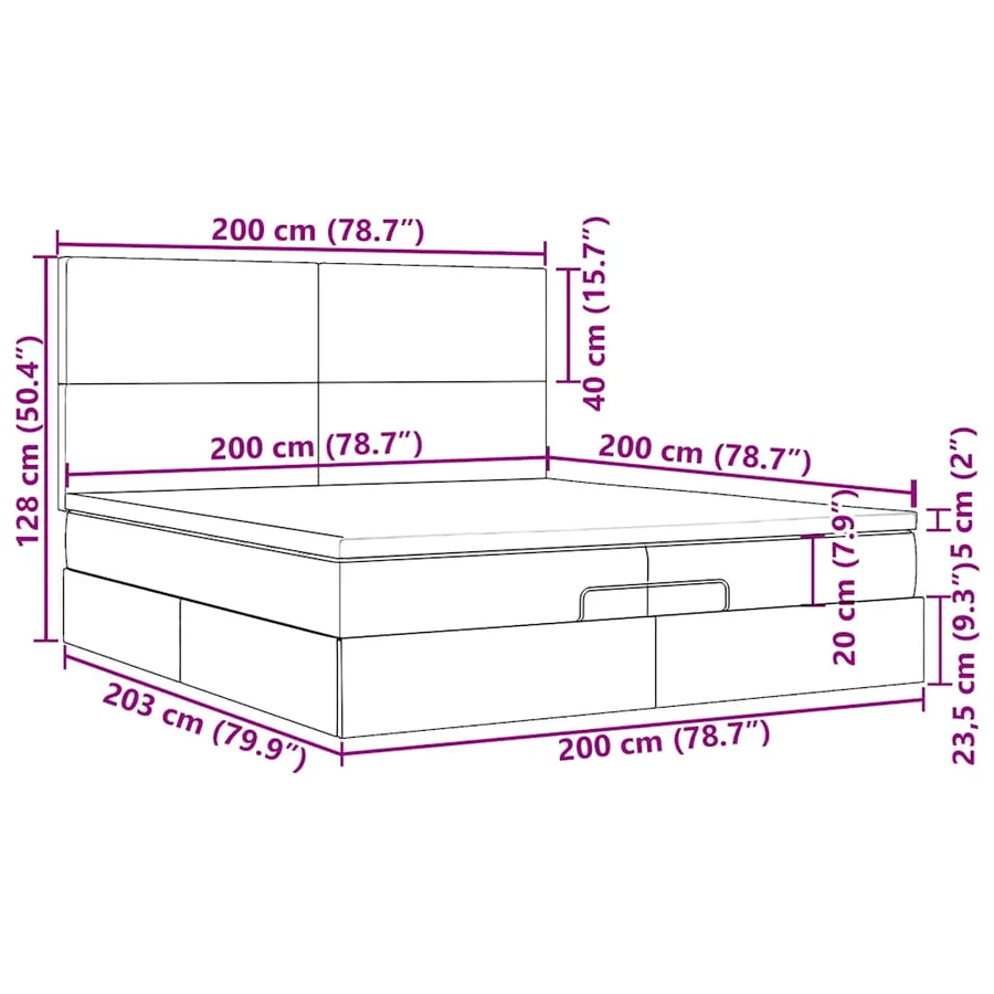 Cadre de lit ottoman avec matelas noir 200x200cm velours - 18