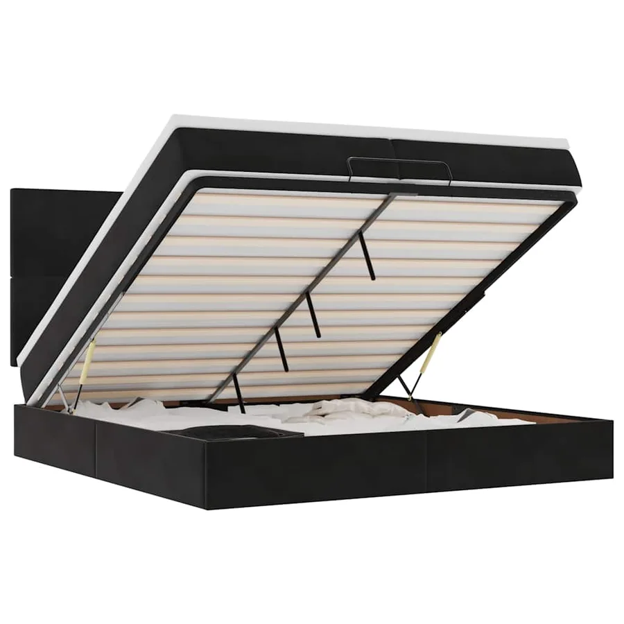 Cadre de lit ottoman avec matelas noir 200x200cm velours - 2