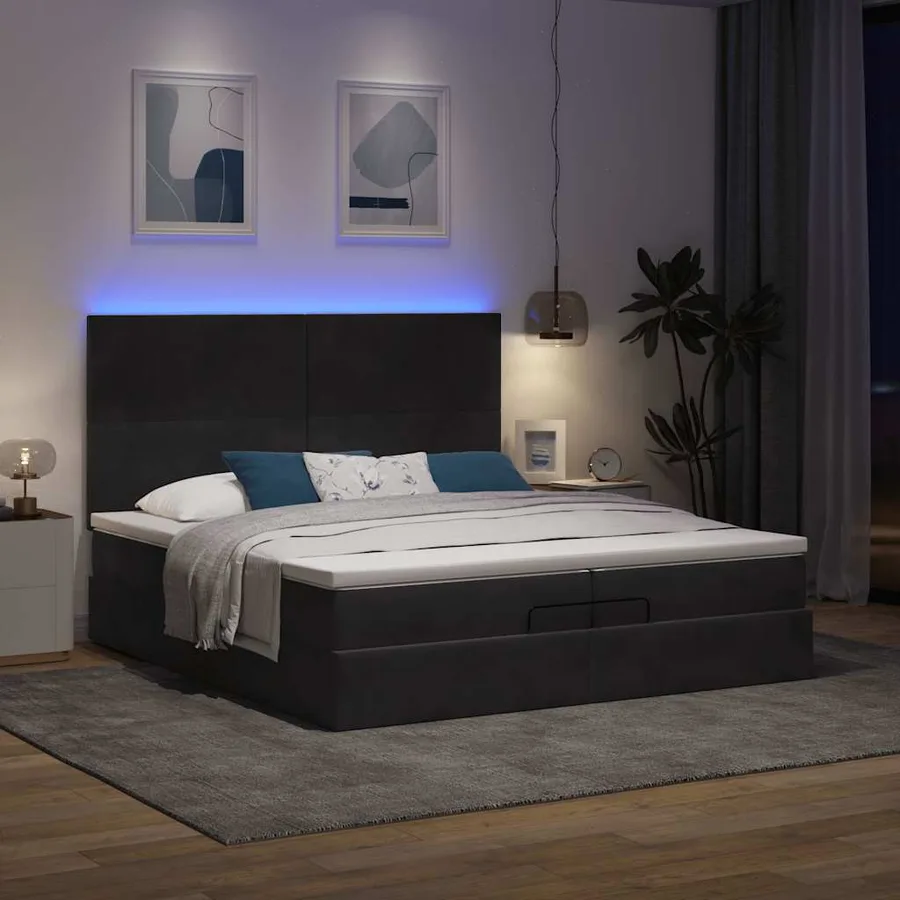 Cadre de lit ottoman avec matelas noir 200x200cm velours - 3