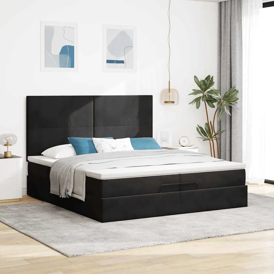 Cadre de lit ottoman avec matelas noir 200x200cm velours - 4
