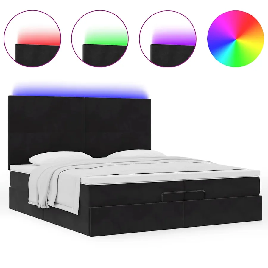 Cadre de lit ottoman avec matelas noir 200x200cm velours - 5