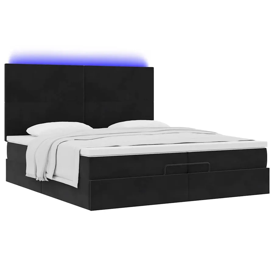 Cadre de lit ottoman avec matelas noir 200x200cm velours - 6
