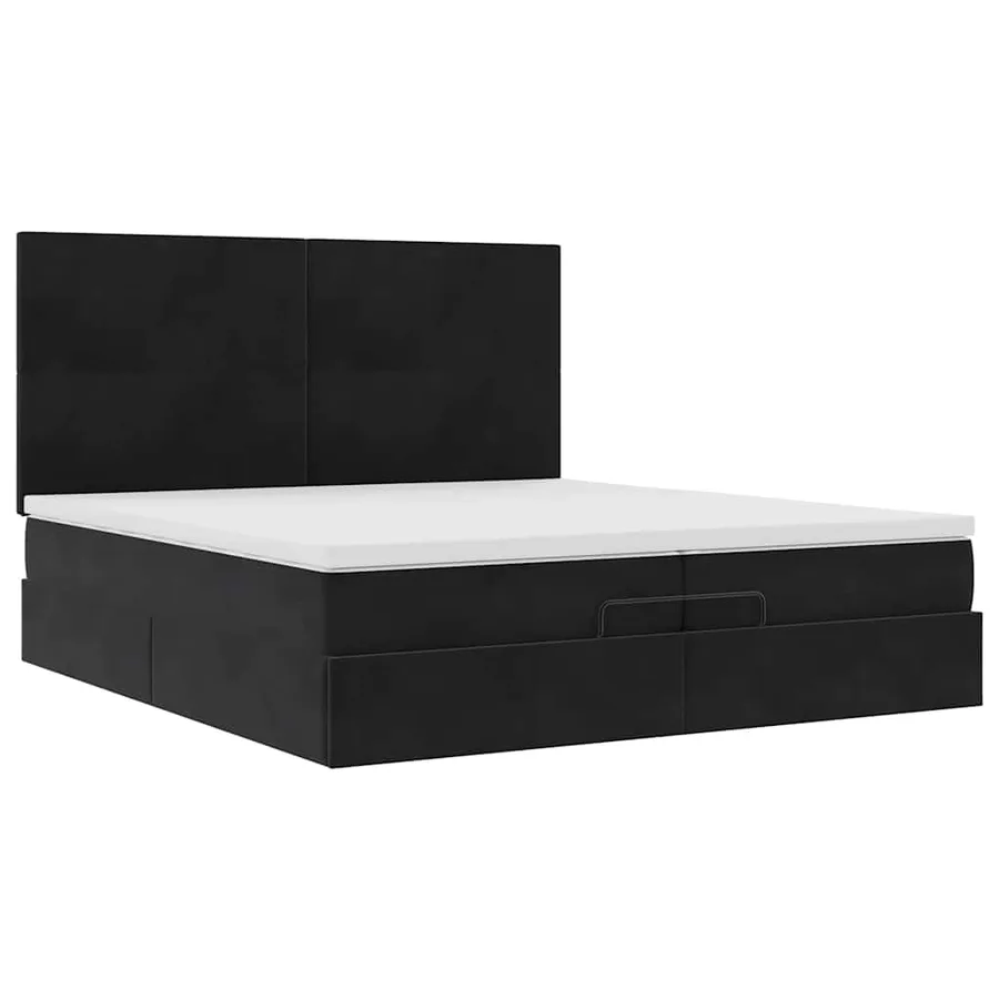 Cadre de lit ottoman avec matelas noir 200x200cm velours - 7