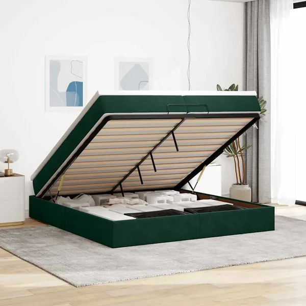Cadre de lit ottoman avec matelas vert foncé 200x200 cm velours