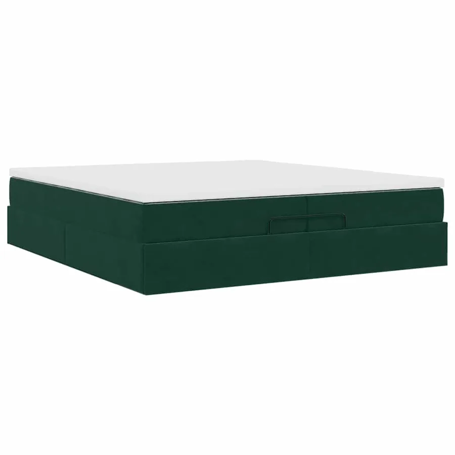Cadre de lit ottoman avec matelas vert foncé 200x200 cm velours - 10
